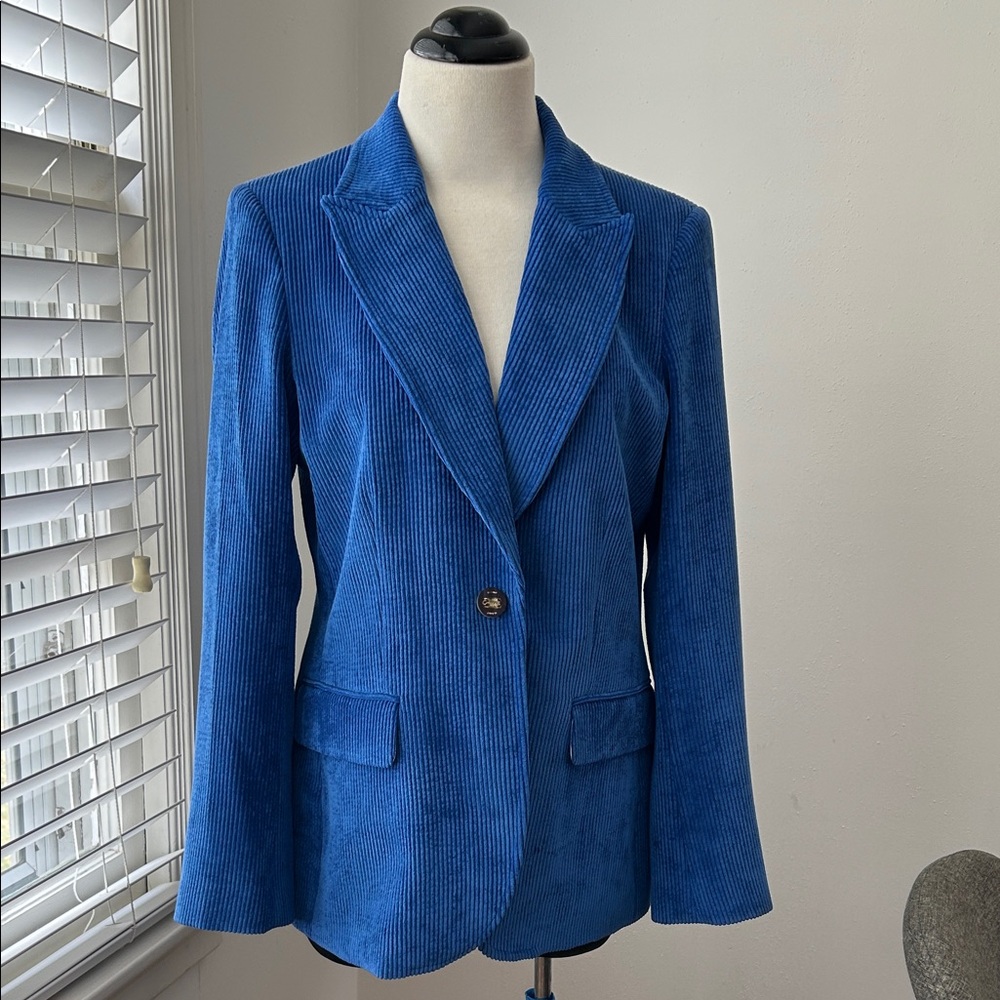 Vilagallo Blue Corduroy Single-Button Blazer Jacket